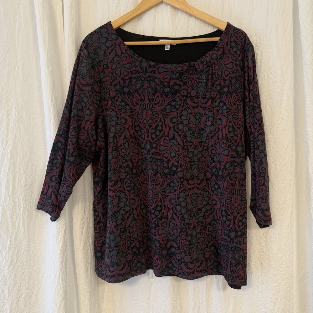 Croft & Barrow Womens Top‎ 2X Black Red Stretchy Career Boho Artsy Indie Folk